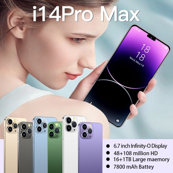 2024 tout nouveau smartphone original i14 Pro Max 6,7 pouces HD plein écran Face ID 16 Go + 1 To Téléphones mobiles Version mondiale 4G 5G Téléphone portable