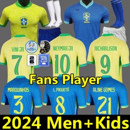 2024 BRAZILIË Brazilië voetbalshirts NEYMAR VINI JR PAQUETA RICHARLISON CASEMIRO BRUNO G. JESUS T. SILVA 24 25 Nationaal team voetbalshirt kindertenues jersey Fans speler