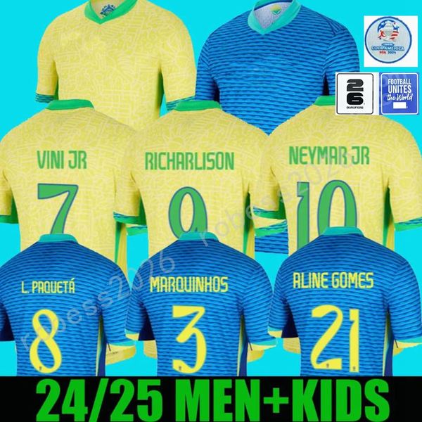 2024 Brésils Jersey de football Neymar Brasil Casemiro National Tea G.Jesus P.Coutinho Hoe Away Men Kids L.Paqueta T.Sia Pele Marcelo Vini Jr Football Shirt