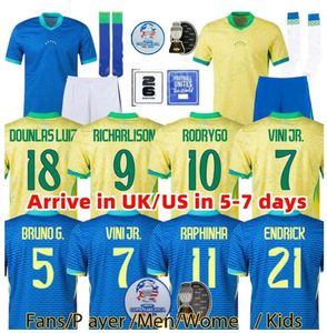 2024 Brazils Jerseys de football L.Paqueta Neymar Vini Jr.24 25 P.Coutinho Richarlison Fans and Players Football Shirt Bruno G. Pele Neymar Men Women Kids Kids Sets Jersey