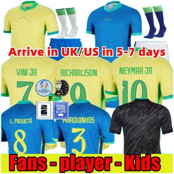 2024 Brésils Vini Jr.Soccer Jerseys Casemiro 24 25 New Brasils National Team G.Jesus P.Coutinho Away Men Kids Kit L.Paqueta T.Sia Pele Marcelo Football Shirt