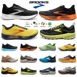 2024 Brook Brook Cacadia 16 Running Hoe Launch 9 Hyperion Tempo Triple Zwart Wit Grijs Geel Oranje Meh Fahion Trainer Outdoor Heren Dames Port