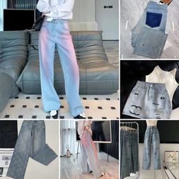 2024 Drand Nieuwe jeans dames luxe mode roze hoge taille lange rechte been ongedefinieerde tedere broek ropamujer vorige Jean Leons dore volledige letter hete diamant