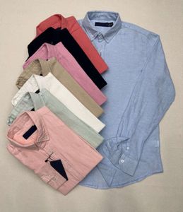 2024 Camisas Polo Hombres Calidad de Caballos Bordado Lino Blusa Manga Larga Color Fit Ropa Casual Camisa 1100ess