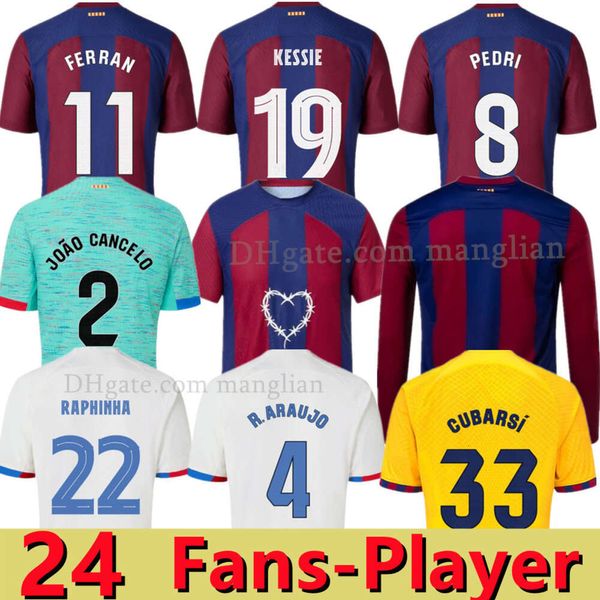 2024 Camisetas de Football Soccer Jerseys Pedri Lewandowski Gavi Balde Ferran Raphinha Sports T-shirt dest Football Kirt Men Kit Fans et Players Version