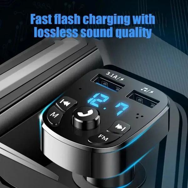 Transmetteur FM 2024 mains libres compatible Bluetooth 5.0, Kit de voiture, modulateur MP3, lecteur, récepteur Audio mains libres, 2 chargeur rapide USB