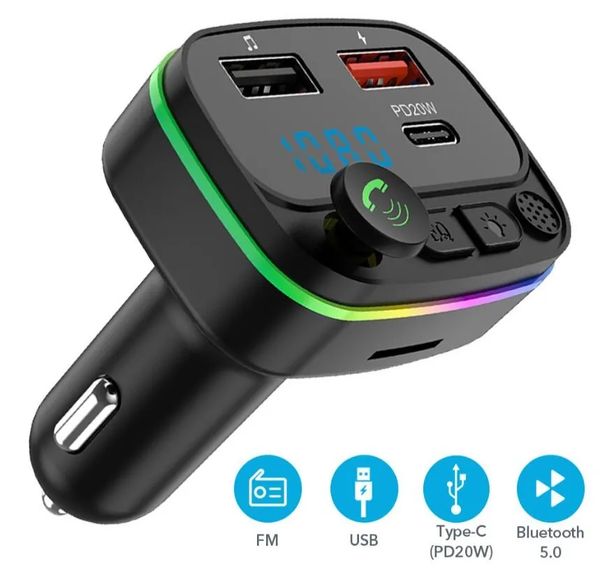 2024 Kits de voiture Transmetteurs Bluetooth 5.0 Récepteur audio mains libres sans fil FM Lecteur MP3 Type-c Double USB Chargeur rapide Accessoires de voiture