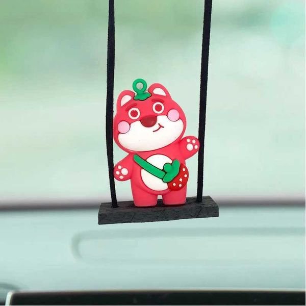 Adornos de coche de dibujos animados de oso de fresa, decoración de modelo de conejo, colgante para espejo retrovisor de coche, accesorios, regalo para niñas, 2024