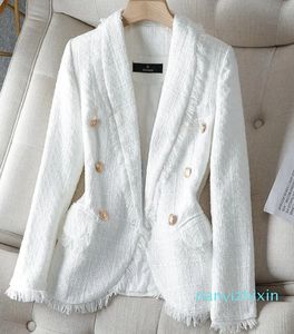 2024 Blazer Casual Mujer Señoras Otoño Invierno Negro Blanco A Cuadros Botón Decoración Coa