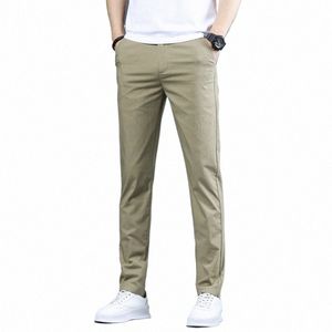 2024 Pantalons décontractés Hommes Stretch Slim Chino Pantalon Hommes Kaki Mince Cott Pantalon d'été Élastique Dr Coréen Mâle Busin i9IO #