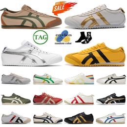 2024 Chaussures décontractées Tiger Mexio 66 Platform Trainers Locs Chaussures Silver Off Blanc Yellow Jaune Gol Silver Womens Men Sneaker Eur 36-45