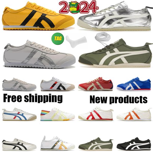 2024 Casual Shoes Trainer Men México 66 Slace de cuero Slace-up Sneakers Sail Negro Plata Blanco Amarillo Amarillo VERDE VERDAD Sports Sports Gai Tamaño de precio bajo 36-45