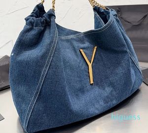 2024 Ketting Tote Tas Blue Denim Handtassen Dames Winkelzakken Fashion schoudertassen Purse Medium Grote capaciteit Reistas TAKEN KLASSIEKE BRIEF Gedrukte hardware Buckle