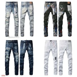 2024 Chaoliu Style Purple Designer Jeans Mens Retro Patchwork Fared Pantal