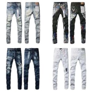 2024 Trendstijl Purple Designer Jeans Heren Vintage Patchwork Pants Wild Stacked gescheurde broek recht losse Wash -methode#01