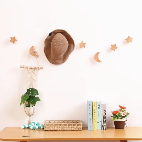 2024 Sala para niños Gancos decorativos Gancos de pared de madera Hook Star Key Gank Cause Creative Hook Hanger Bags Bags para colgar