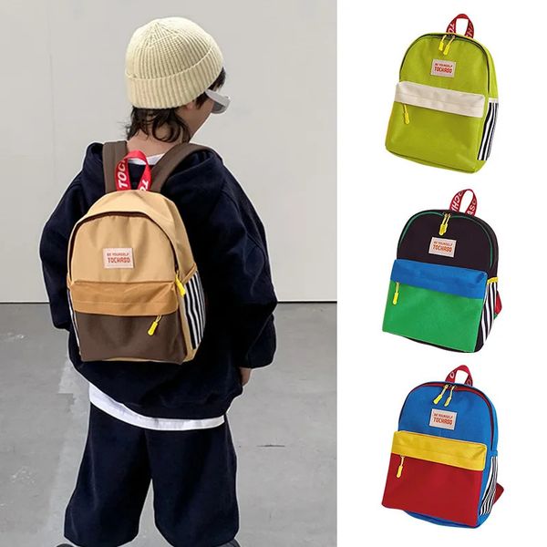 2024 Children Schoolbag Patchwork Color Canvas Backpack for Girls Boys Light Portable Kids Zipper Backpacks School Gift 240425