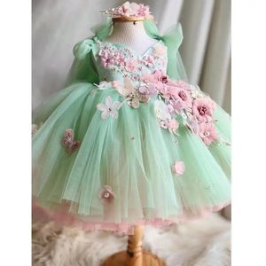 2024 Childrens Princesse Robe de soirée Perles sans manches APPLIQUES DESIGNES ANNIVERSAIRE ANNIVERSAIRE BAPPIRIST BAPPIST Girls Robes A3650 240326