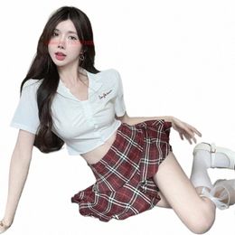 2024 Chinese Jk Student Schoolmeisje Uniform Blouse + Plaid Mini Rok Pak Set Kawaii Nachtclub Jk Uniform Q63w #