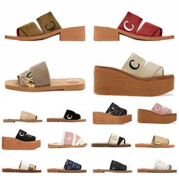 2024 Chloa Linnen Chleo Woody Platte Muiltjes Designer Dames Pluizige Slippers Bont Woodys Wedges Espadrilles Slippers Mode Dames Instappers Fuzzy Harige Muilezel Tote Slippers