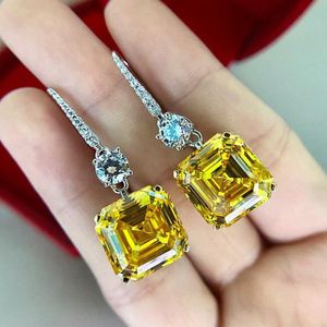 2024 Choucong Dangle Boucles D'oreilles Bijoux De Luxe Étincelant En Argent Sterling 925 Princesse Coupe Jaune Zircon Cubique CZ Diamant Pierres Précieuses Fête Femmes Crochet Boucle D'oreille Cadeau