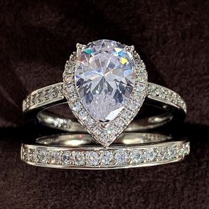 2024 Choucong Anillos de boda hechos a mano Joyería vintage Plata de ley 925 Relleno de oro rosa Corte de pera 5A Cubic Zircon CZ Diamond Party Mujer Pareja Conjunto de anillos nupciales