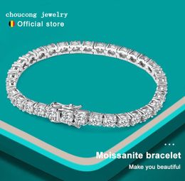 2024 Choucong Moissanite Diamant Tennis Bracelet Original 100% S925 Argent Sterling 18k Or Blanc Bracelets pour Femme Homme Cadeau Ne Se Fanent Jamais