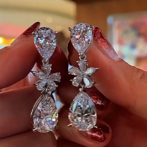 2024 Choucong Original fait à la main boucles d'oreilles scintillantes bijoux de luxe 925 en argent Sterling goutte d'eau 5A cubique Zircon diamant fête femmes goutte boucle d'oreille cadeau