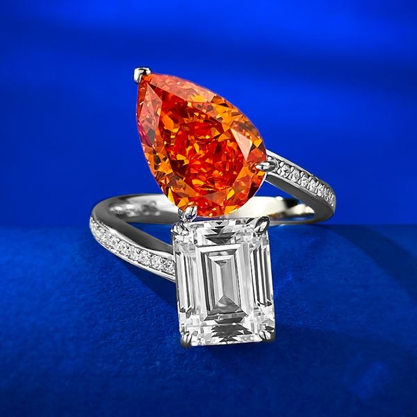 2024 CHOUCONG MARDAGNES BIELLES LUXEUR REAL 100% 925 STERLING Silver Water Drop Orange Moissanite Diamond Party Eternity Women Engagement Band Open Ring Gift