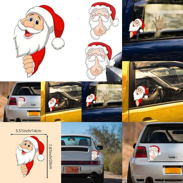 Autocollant de noël pour fenêtre de voiture, étiquette de décoration automobile, drôle, père noël, 2024