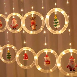 2024 Luces de Navidad Suministros de decoración LED Luces de árbol de Navidad Adorno de Navidad Navidad Colgante Luz Cortina Cadena G1011