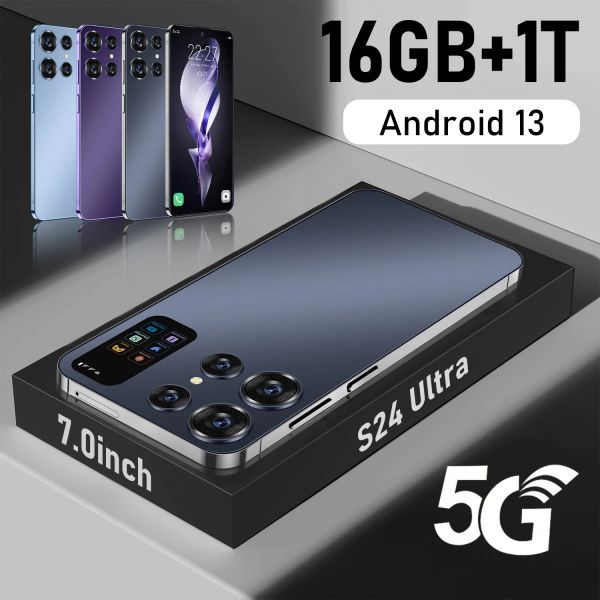 2024 Marca original Marca original Global S24Ultra 7.0HD Pantalla 16GB+1 TB Smart Phone 7000MAH Android13 Celulare Dual SIM Face Desbloqueado NFC 5G Teléfono móvil