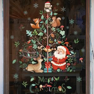 2024 Christmas Window Autocollants Santa Claus Tree de Noël Déque en verre Joyeux Noël Décorations de vacances pour la maison 240408