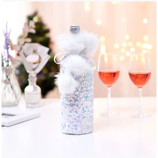 2024 Décorations de vin de Noël pour la maison à paillettes à paillettes Couverture de bouteille de vin Snowman Stocking Stocking Gift Polders Ordin