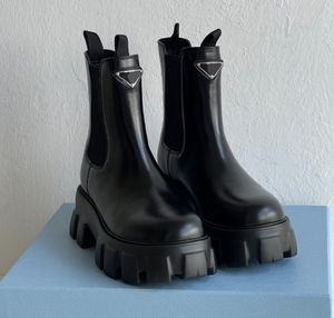 2024 Chunky Heel Regenlaarzen voor Dames Dikke Zool Enkellaarsjes Designer Luxe Merk Chelsea Laarzen Halfhoge Kuit Rubberen Schoenen Martens Martin Laarzen Mujer Prads