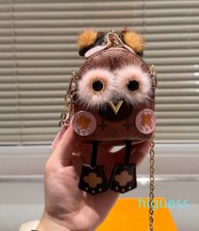 2024 Classic Flower Owl Patroon Handtas Key Chain Hanger Ladies Lipstick Cosmetische spiegel Munt Purse