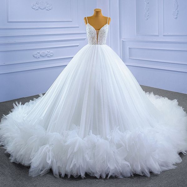 2024 Robe de mariée princesse classique bretelles col en V perles perles volants tulle robes de bal de mariée princesse robes de mariée sur mesure robe de Noivas