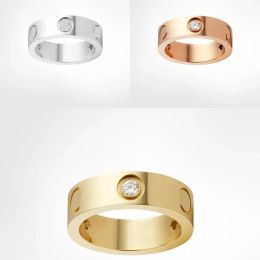 2024 Klassieke Ring Titanium Staal Sier Liefde Ring Mannen en Vrouwen Rose Gouden Sieraden voor Liefhebbers Paar Ringen Gift Diamond