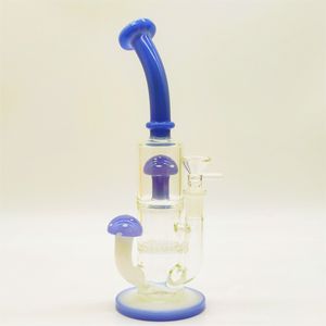 2024 Helder Crème Blauw 2 Lagen Paddestoel 11 Inch Glazen Bongs Waterpijp Bong Tabak Roken Buis 14MM Kom Dab Rig Recycler Bubbler Pijpen