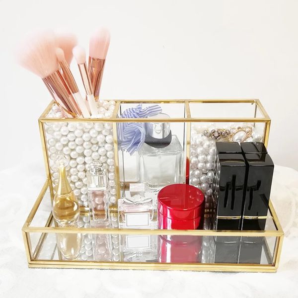 2024 Clear Glass Makeup Sporter Cosmetic Storage Case de almacenamiento Lipstick Lipstick Organizador Cosmetic Make Up Organizer Herramientas de maquillaje de maquillaje