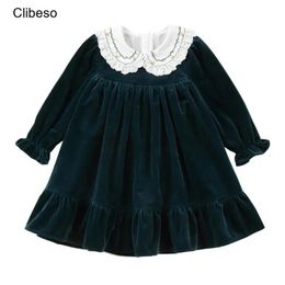 2024 Clibeso Kids Meisje Fluwelen Jurk voor Herfst Zuigelingen Vintage Borduren Losse Jurken Kinderen Boutique Eerste Verjaardag Outfits 240126