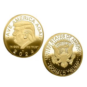 Pièce commémorative Trump 2024, artisanat la tournée, sauvez à nouveau l'amérique, Badge en métal, argent doré