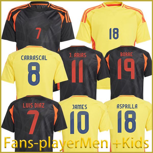 2024 Colombia James Soccer Jerseys Man Women Kids Kit Columbia2025 Camisa de fútbol National Team Football Home Away Camisetas Copa América D. Valoyes Arango Colombianos