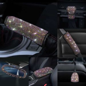 2024 Kleur Pu Lederen Auto Stuurhoes Set Diamant Auto Wieldoppen Pak Voor Lady Meisjes Bling Auto Accessoires voor Vrouwen