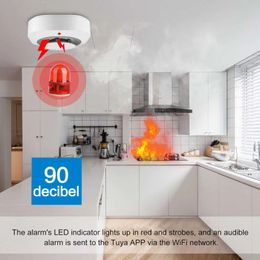 2024 COMPLETO DE SEGURIDAD DEL HOGAR Y ESCRIPCIÓN CON Smart Life 433MHz Sensor detector de humo con alarma de 80 dB para la máxima tranquilidad -