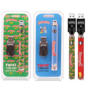 2024 Cookies Backwoods Twist Pen Slim Batterie de préchauffage 1100 mAh VV pour cartouche m6t th205 V9 fil 510 avec chargeur USB emballage blister