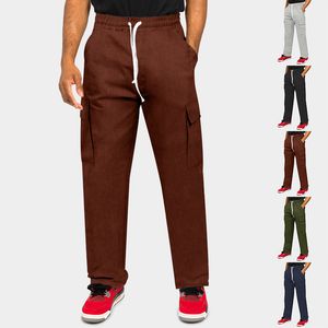 2024 Corduroy Tooling Trousing Men Designer Casual elastische taille Multi-pocket broek Losse mode rechte broeken
