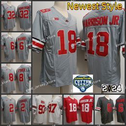 2024 Cuenco de algodón NCAA OSU Ohio State Buckeyes College Football Jersey NCAA Marvin Harrison Jr. Emeka Egbuka Kyle McCord Justin Fields TreVeyon