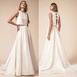 2024 Vestidos de novia de campo Dos piezas Robe De Mariee Satén Vestidos de boda vintage Arco trasero