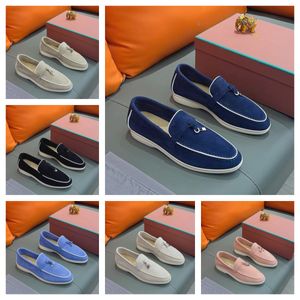 2024 Koppels schoenen Zomerwandeling Charms verfraaid suède loafers Mocassins Echt leer casual slip op flats Heren Luxe Designer Kledingschoenen fabrieksschoeisel